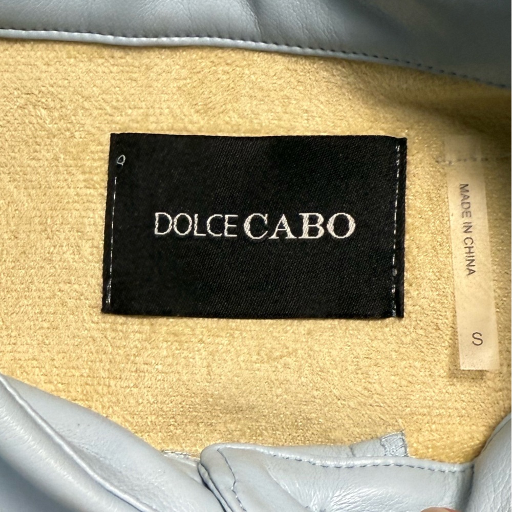 Dolce Cabo Powder Blue Faux Leather Dress Women’s Small Puff Sleeve Shift - Picture 3 of 4